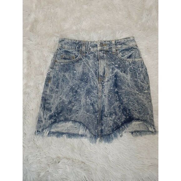 Carmar Skirt Distressed Medium Wash Denim Jean Distressed Festival Size 25 - Picture 1 of 8